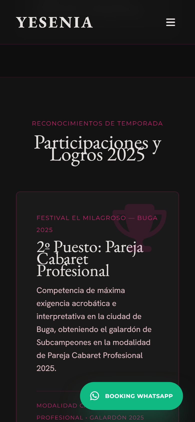 Logros 2025 y galería de fotos en escena (celular)