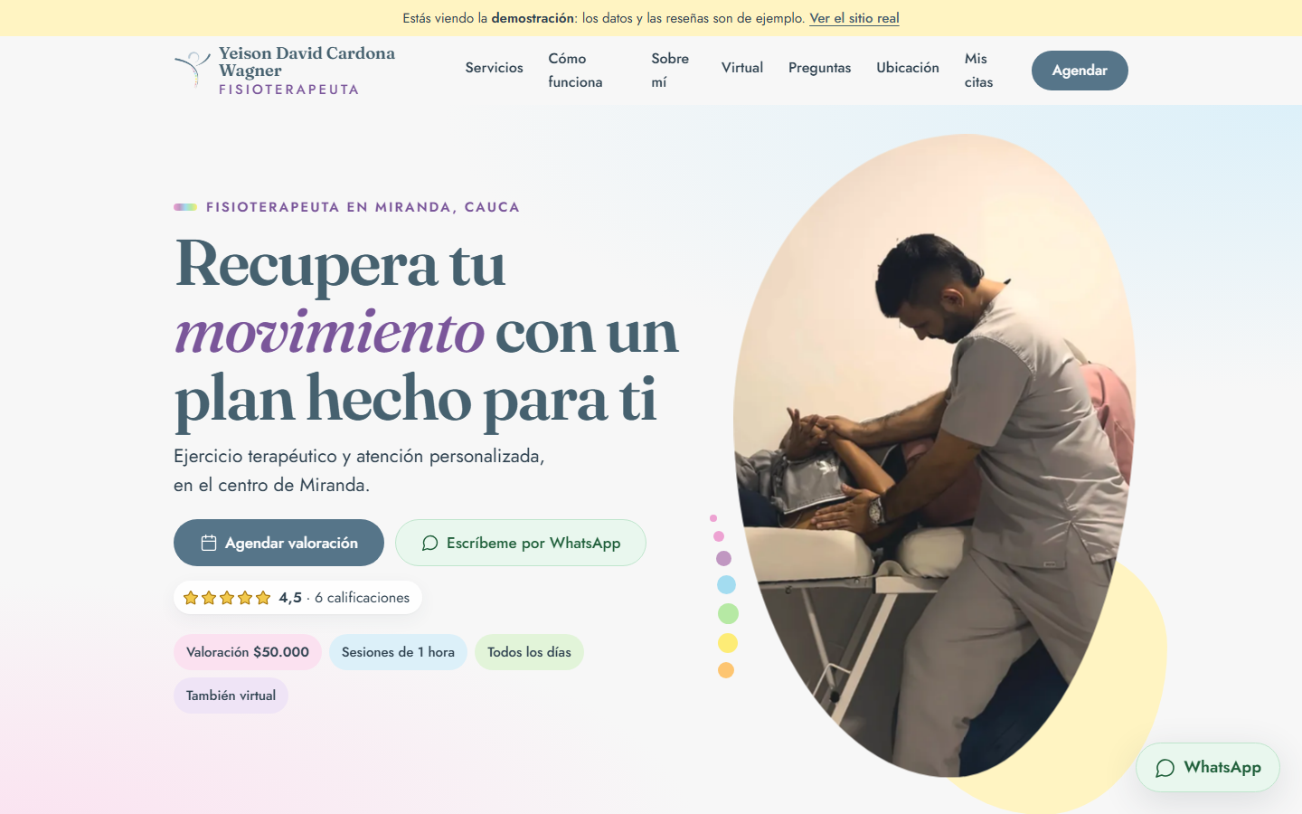 Portada del sitio con el titular, la foto del consultorio y el botón para agendar