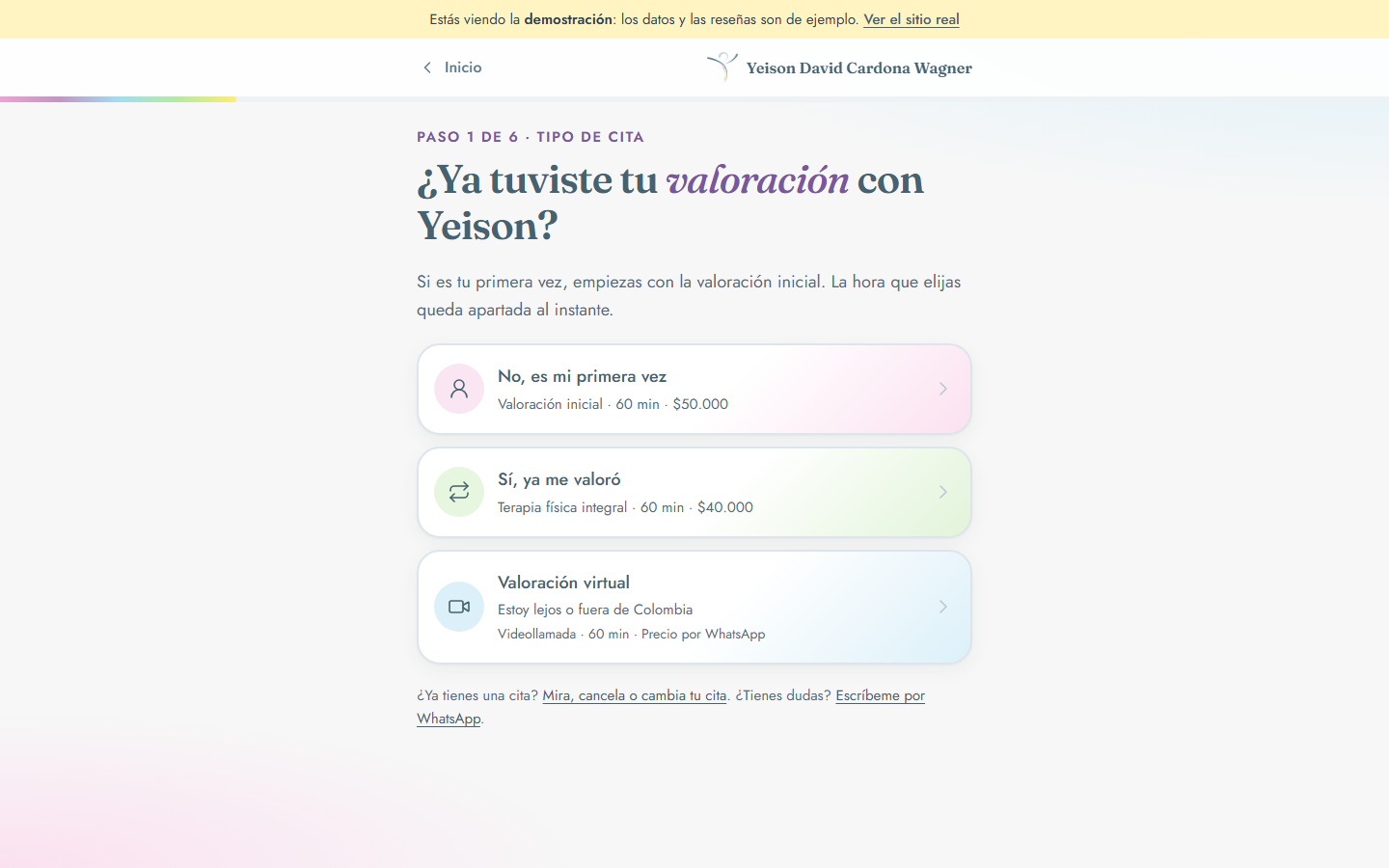 Agendar en línea: elegir el tipo de cita antes del día y la hora